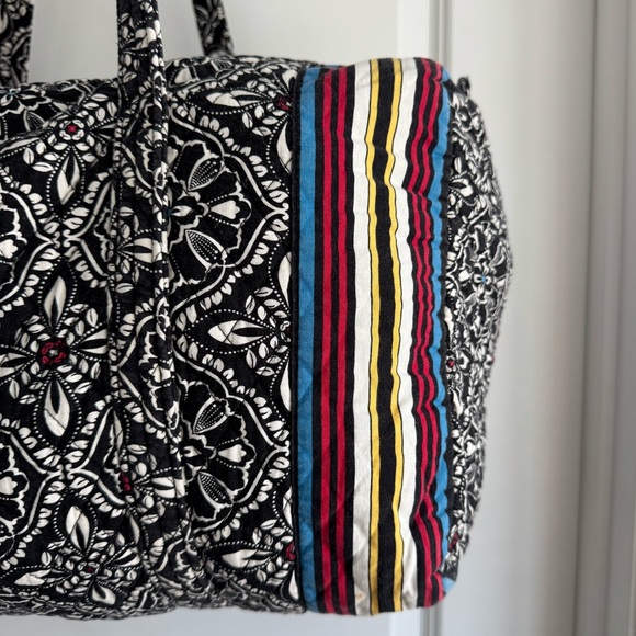 Vera Bradley Cotton Duffel Bag Black White Barcelona Print Quilted Travel Tote L - Picture 3 of 13